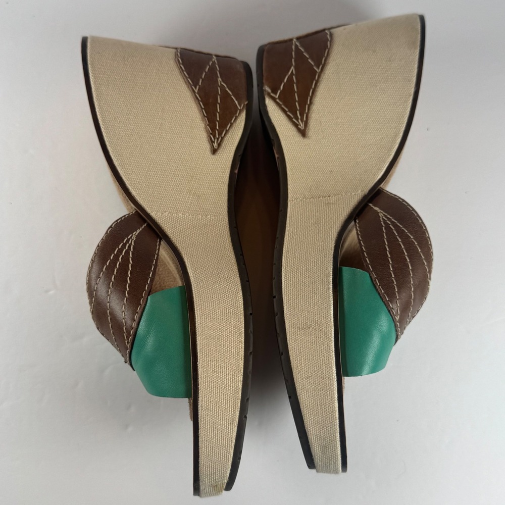 Indigo by Clarks Womens Teal Brown Leather Leaf Wedge Sandals Size 8.5M 80354 - Picture 7 of 10